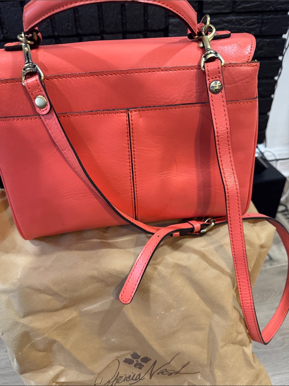 Patricia Nash coral embossed floral leather satchel - Picture 2 of 6